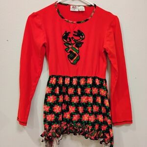 Ann Loren Festive Red Dress with Reindeer Motif